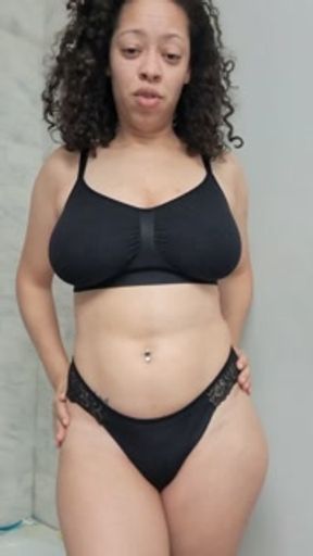 Solo Female With Big Tits Teases Worn Panty Buyer In Silky Lace Panties