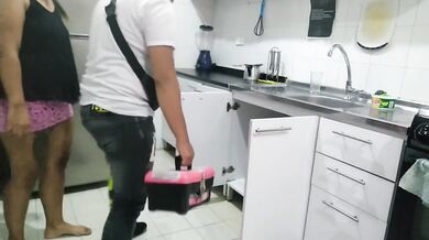 The plumber fucks my hairy cunt and rams his cock up my ass raw