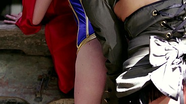 COSPLAY LESBIAN BABES HAVING STRAP-ON FUCK