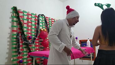 Yours is so big and thick! At first, the bitch couldn'_t handle my thick cock, but in the end, I fucked her like a whore. A special fuck during a Christmas massage at the massage parlor.