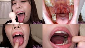 Momo Fukuda - Showing inside cute girl's mouth, chewing gummy candys, sucking fingers, licking and sucking human doll, and chewing dried sardines mout-165