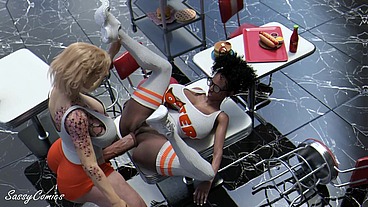 New Hooters Girl Anal Fucked on restaurant table by her Futa Manager - sassycomics