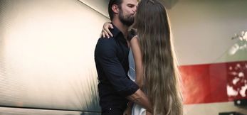 Petite brunette with long hair sensually rides lov