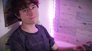 Hot twink Posho Kokichi jerking his cute uncut cock with oil until he shoots a nice cum load