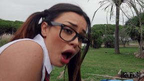 Italian Brunette's Study Session Turns into Steamy Public Affair