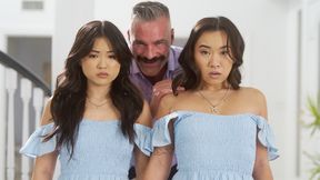”Dirty man banged two petite Asian teens & he enjoyed in twins threesome”