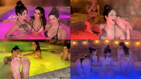 Hot tub worship - 3 Brats showing of their tits, ass & feet