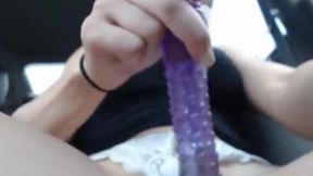 Blonde Babe Masturbates with Dildo and Squirts in Car