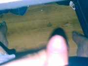 Huge unload under desk during voice sex with my bf Josh