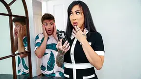 Stepmom caught with dirty pics needs to prove herself by fucking her stepson hard
