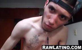 Tatted latino jerks till he sprays cum everywhere