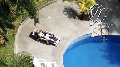 Spying my sexy MILF neighbor by the pool, voyeur fetish