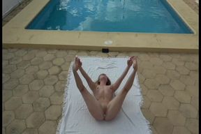 Outdoor Yoga Stretching with a Sparkling Butt Plug