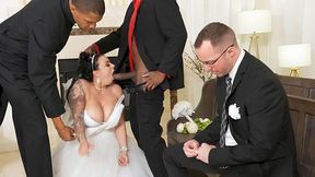 Interracial wedding threesome gone wild: bride trades vows for interracial, cuckolding, sweaty, hardcore, 69