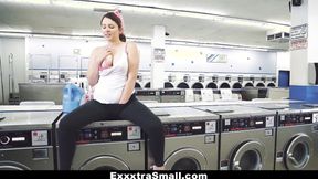 ”Small teen at the laundromat horny for a meat inside her”