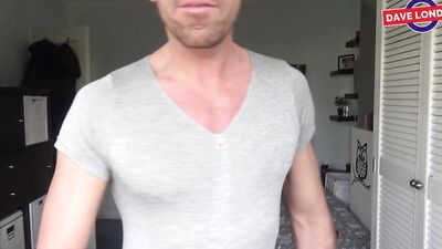Fit and experienced stud shows off different outfits before masturbating