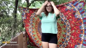 Curvy cutie strips and teases in the sunshine