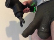 MASSAGE GUN meets my UNCUT COCK HEAD ** BALL WEIGHTS ON **