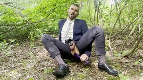 Suited Gentleman Is Spreading Legs Like Slut And Plays With His Malepussy With Locked Dick With Power Bottom