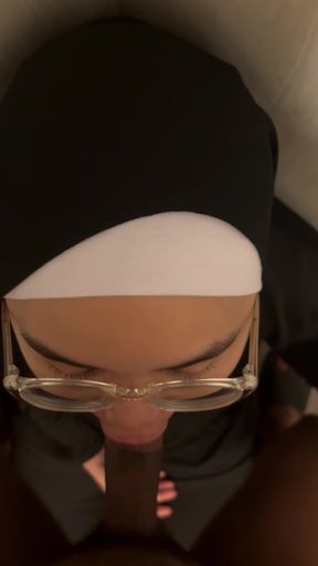 Hijabis chick blowjob in toilet