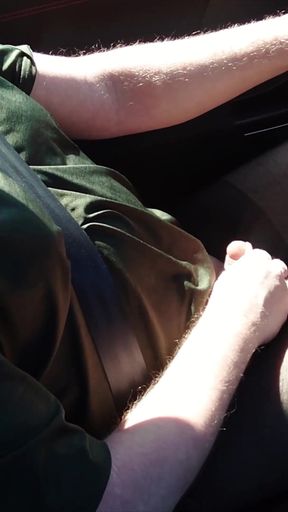 Nylonjunge Driving Car in Black Pantyhose