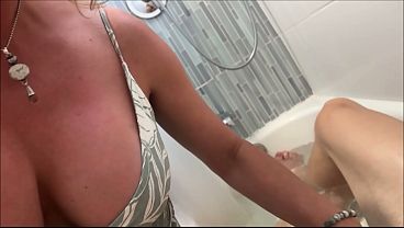 Blonde nurse stepmom helps student bust a nut