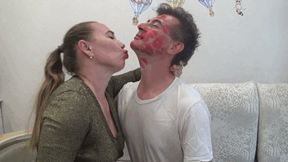 Hot red lipstick kisses for boy a