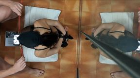 Bondage MILF blowjob with cum in throat