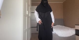 Busty Syrian MILF Masturbates Her Pussy Through Black Lingerie