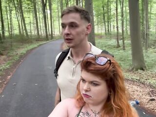 My fan has a biggest rod - French amateur hiking public sex hirsute redhead banging in forest