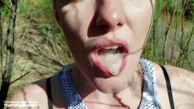 Sneaky Public Blowjob a Mouthful of Cum