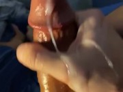 Watch Him Drain the Precum from His Cock and Moan with Huge Load