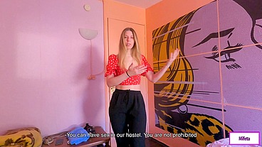 Experienced hoste hostel scammed a hard-to-get guest into a quick fuck