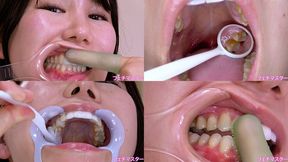 Kana Hoshi - Observing Kana's teeth with a dental mirror & brushing her teeth while wearing a mouth opener & finger toothbrushing while wearing a lip hook