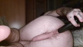 hairy man plays with his hairy ass and a dildo