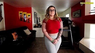 Red August pee waterfall through yoga leggings