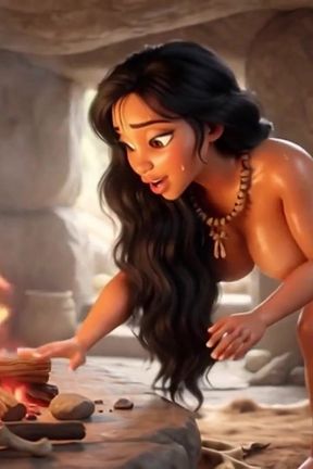 Stone Age Heat Sweaty Cavewife Cleans Bare and Welcomes Husband Home Passionately - Ai Generated
