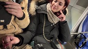 Risky Public Train Handjob and Cumshot in Mouth - Italian Amateur Couple