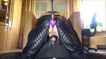 Prostate massage with fuck machine and cock e-stim - cum milking