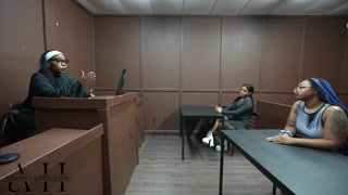 Ebony Slut fucks &amp; sucks in judge Athena Hazes courtroom