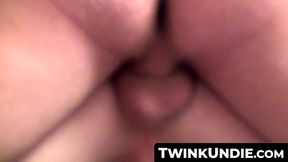 Twink bites into his undies during intense doggy style fucking