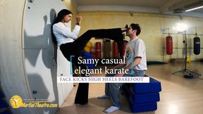 Samy casual elegant karate face kicks high heels and barefoot