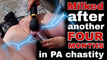 Femdom Milked Ruined Orgasm After 4 Months in PA Chastity Slave Fucking Machine FLR Milf Stepmom