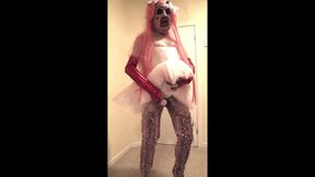 Pink haired slut in pink ballet dress