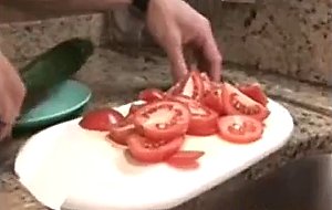 Kitchen masturbation with cucumber