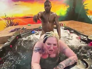 Inked curvy BBW Mature with Dreadlocks get hard interracial fuck by Black Boy at Spa
