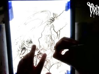 Facial Explosion creates Sperm Comet in the night sky - lightbox erotic drawing creation by Drenched