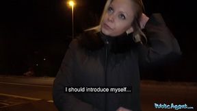 Amateur babe shows off her sexy thong'd ass in public while getting paid