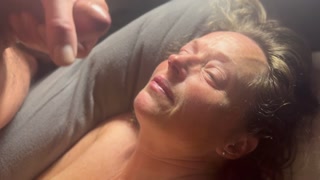 Naturally beautiful wife, morning hand job, feet big tits, facial, great dick sucking