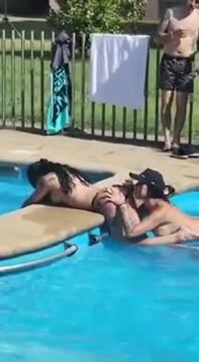 eating her best friend's ass in a public pool